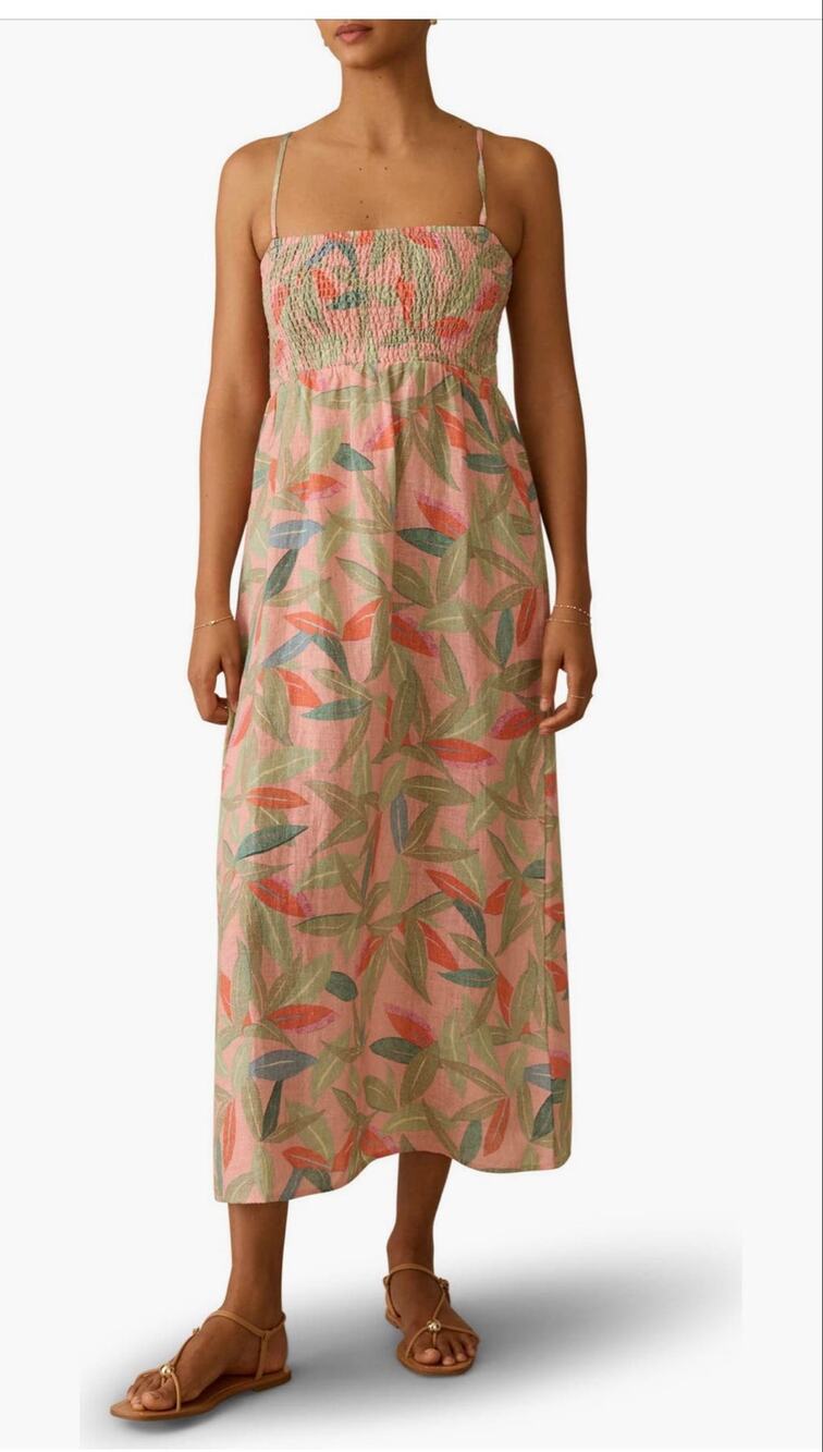 Faherty Sunrise Smocked Linen Sundress - Watercolor Palms medium (new with tags)
